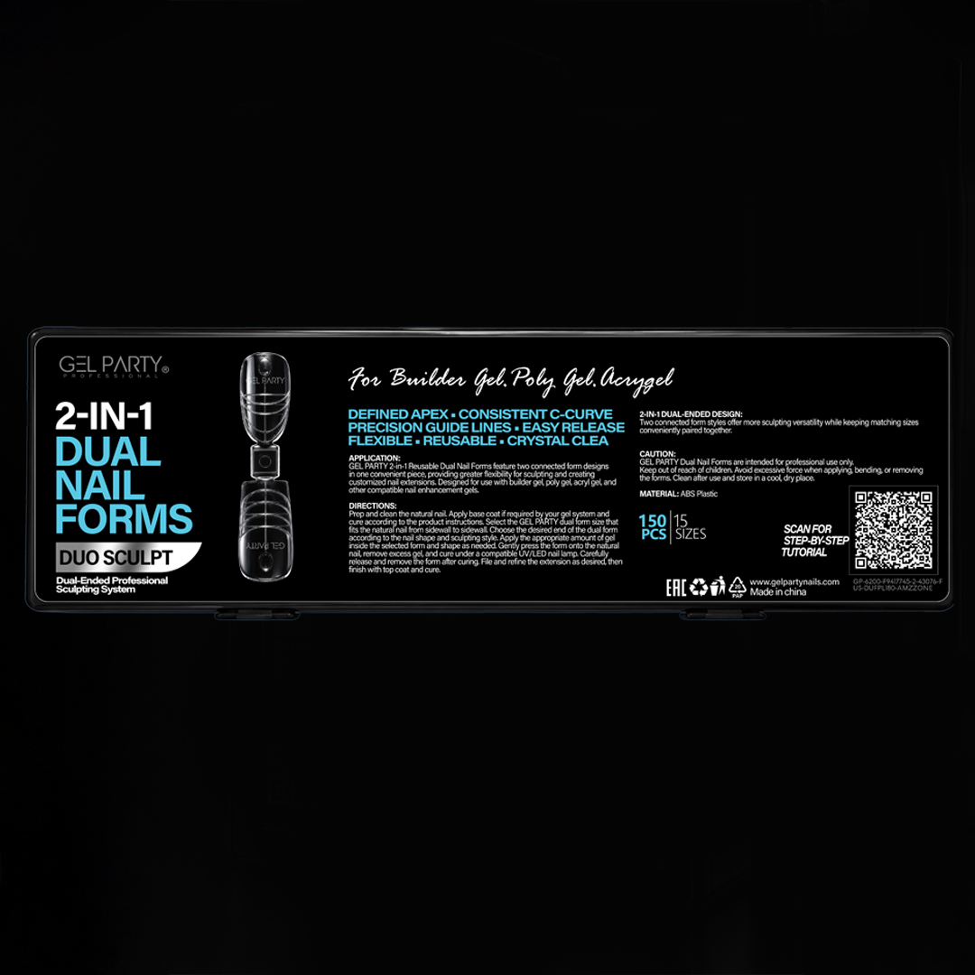 GEL PARTY DUO SCULPT 2-in-1 Dual Nail Forms – Dual-Ended Professional Reusable Sculpting System, 150 PCS / 15 Sizes